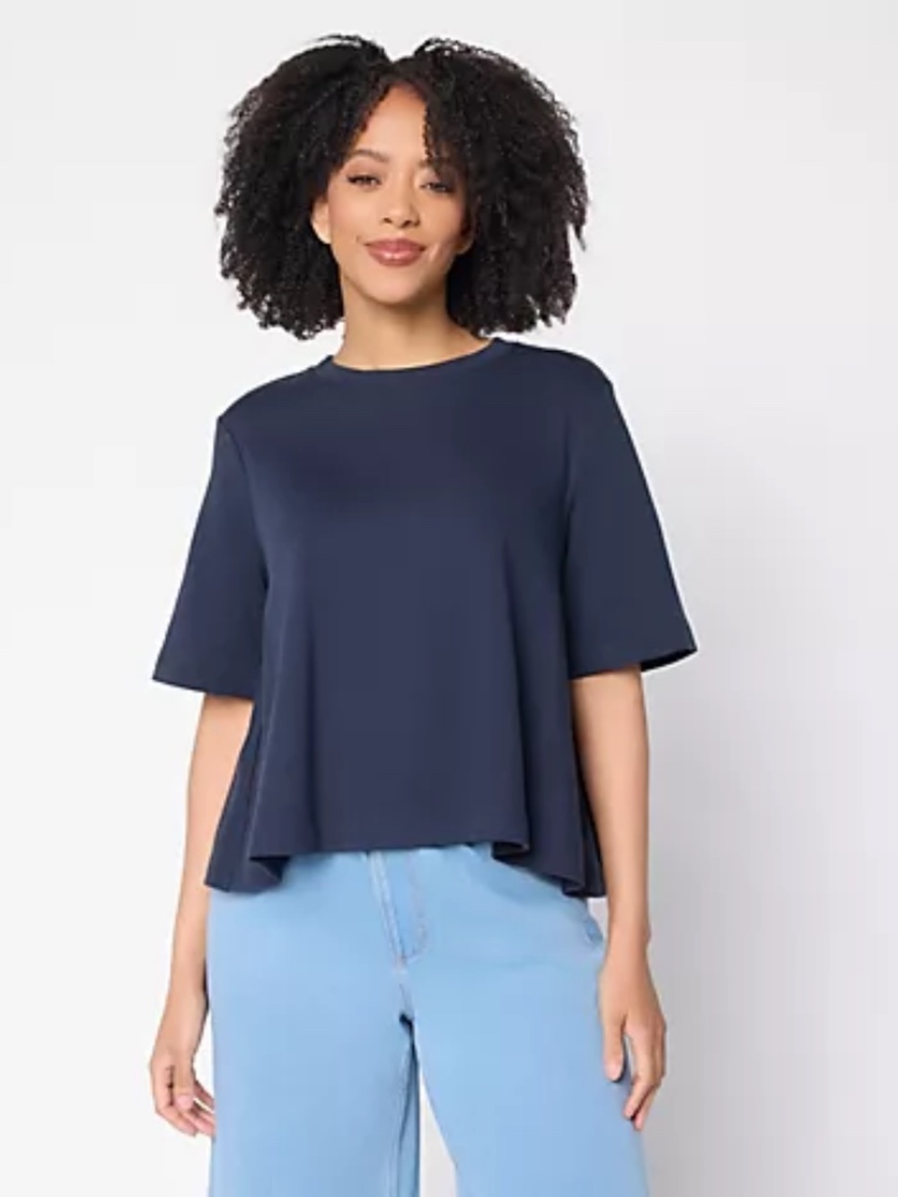 Carla Rockmore Collection 100% Cotton Crew Neck Swing Tee, Midnight Sz XL a72558
